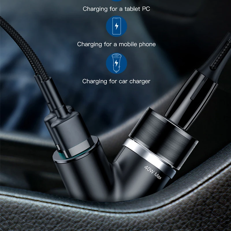 baseus 40w car charger for universal mobile phone dual usb car cigarette lighter slot for tablet gps 3 devices car phone charger free global shipping