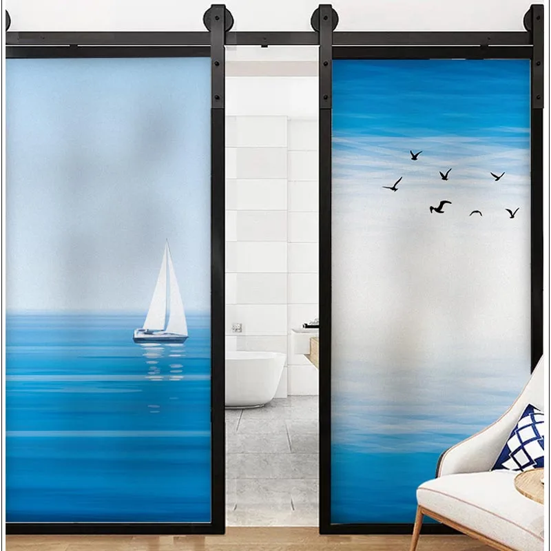 Синяя морская матовая Наклейка на окно легкая непрозрачная Электростатическая