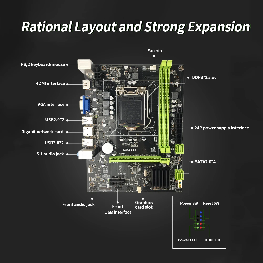 Jingsha H61 материнская плата LGA 1155 M-ATX LGA1155 материнская плата DDR3 Материнская плата Core i5 3330 cpu 32 ГБ для ПК компьютера