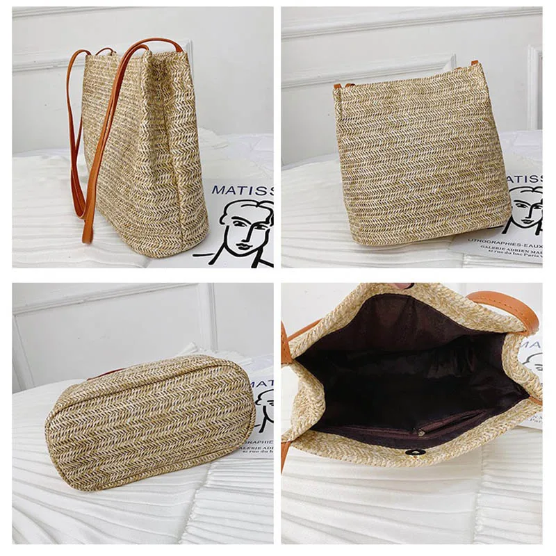 Повседневная Соломенная Сумка Средняя сумка Неокрашенная плетеная женская