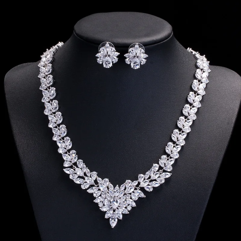 Новый дизайн Великолепная форма маркиза полный Синий Красный CZ Ожерелье Серьги