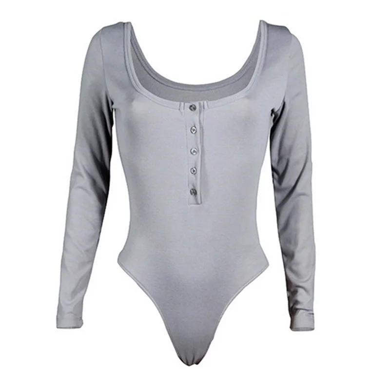 Осенний облегающий боди с длинным рукавом и круглым вырезом женский сексуальный