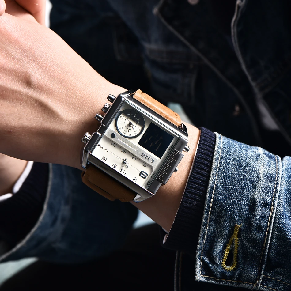 

6.11 Square Watches Men Led Waterproof Multiple Time Zone Mens Sport Watches Relogio Masculino Montre Homme Dropshippping