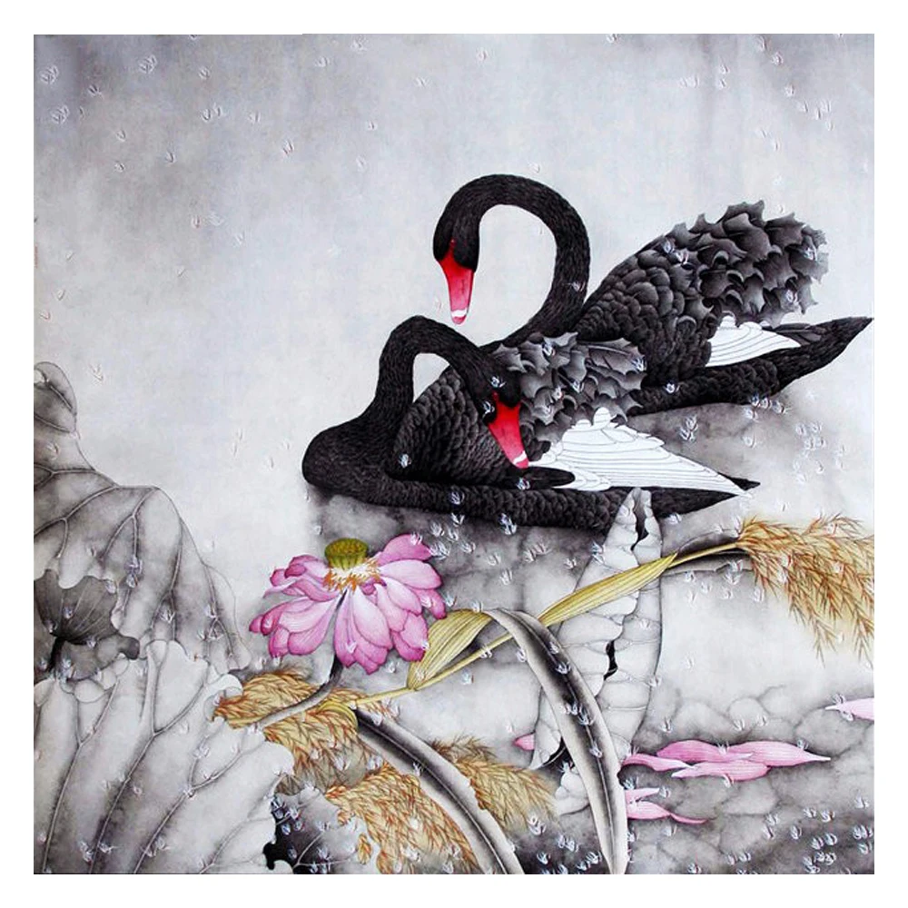 

Diamond Embroidery Cross-Stitch Kits Animals Two Black Swans 5d DIY Diamond Painting Embroidered With Rhinestones R728