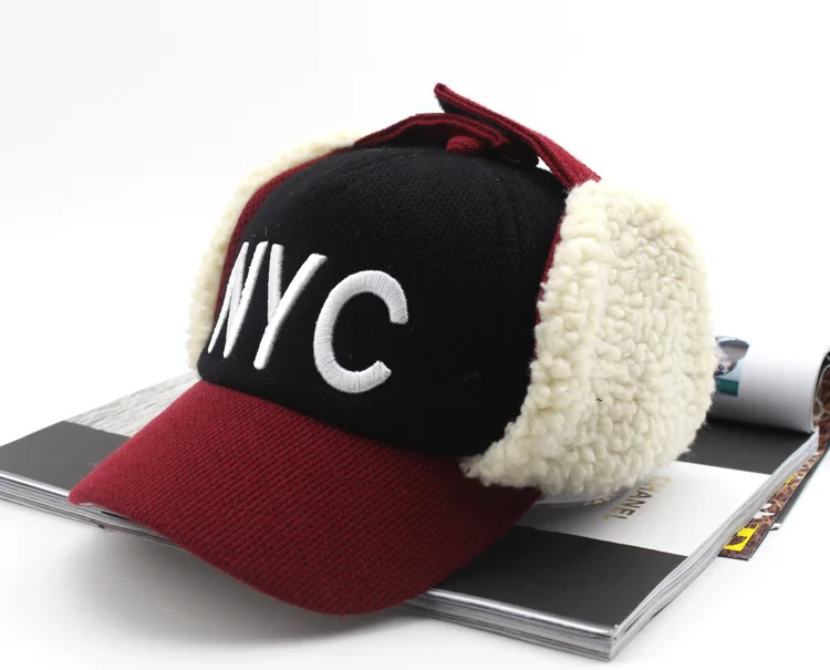 2019 зимние теплые NYC Kids Бейсбол шапки с ушками меховая шапка Детская Casquette Snapback