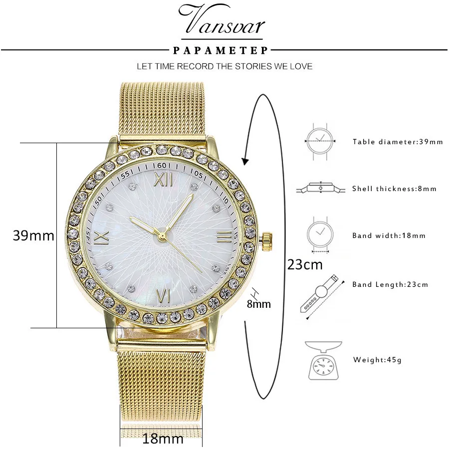 

Vansvar Top Brand Gold Women Watches Quartz Stainless Steel Marble Strap Men's Watch Analog Ladies Wrist Watch reloj #N05