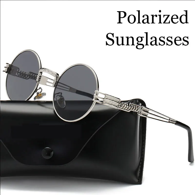 Поляризованные солнцезащитные очки в металлической оправе круглые ретро-очки