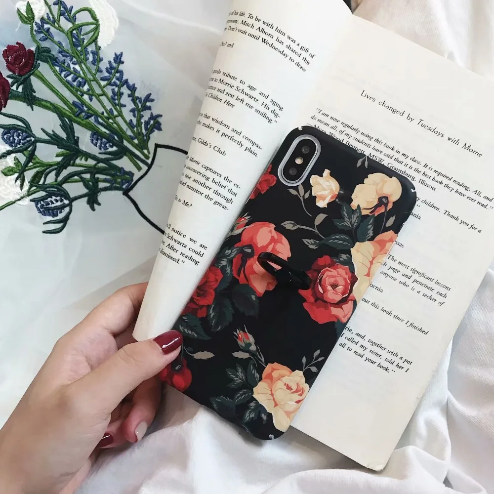 Для IphoneXR/78 P Новая мода Винтаж Literar Классический Розы Кольцо Кронштейн Kickstand PC