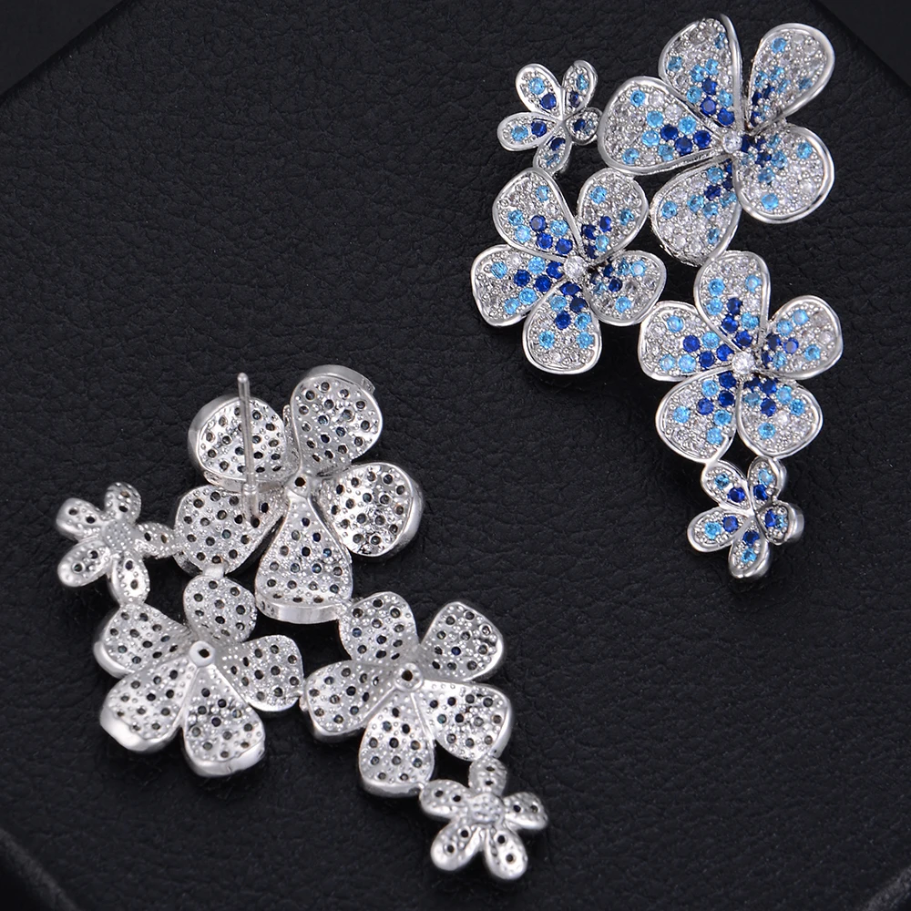 

Siscathy Fashion 3Colors Flowers Shape Full Micro Cubic Zirconia Pave Stud Earrings For Women Bridal Engagement Earrings Jewelry