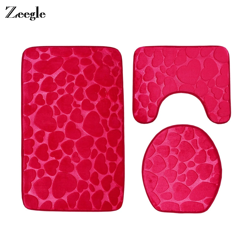 Zeegle 3 шт./компл. коврики для ванной 3D сердце тиснением Ванная комната туалет