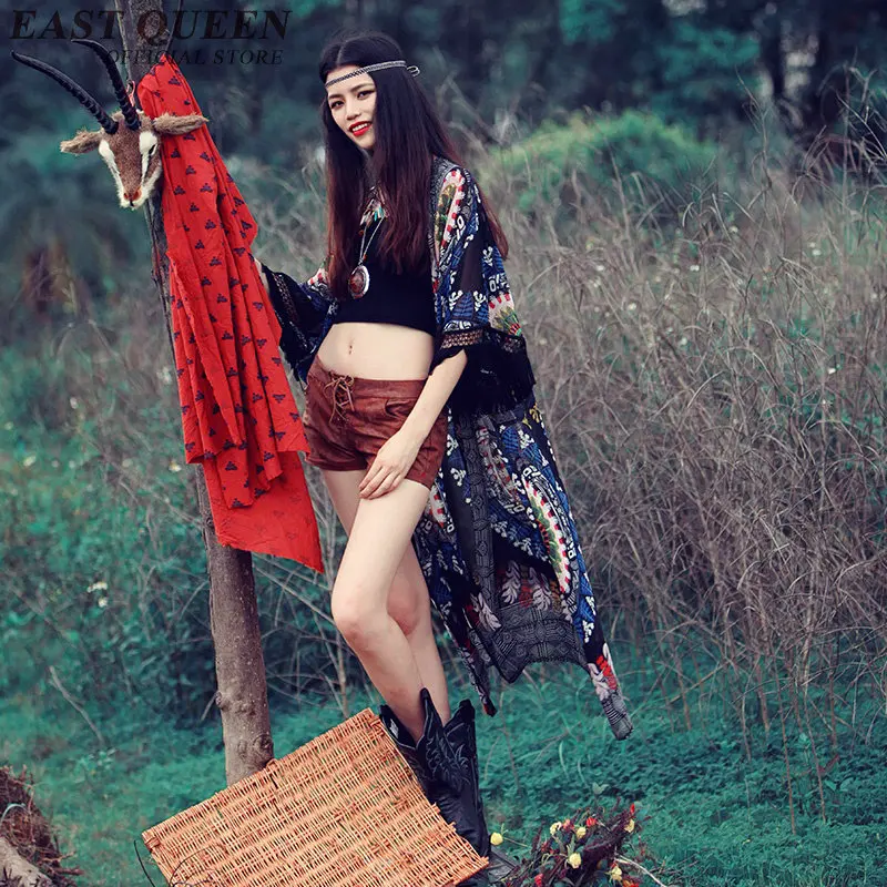 Женская летняя пляжная блузка длинное кимоно с принтом в виде племена 2018|cardigan