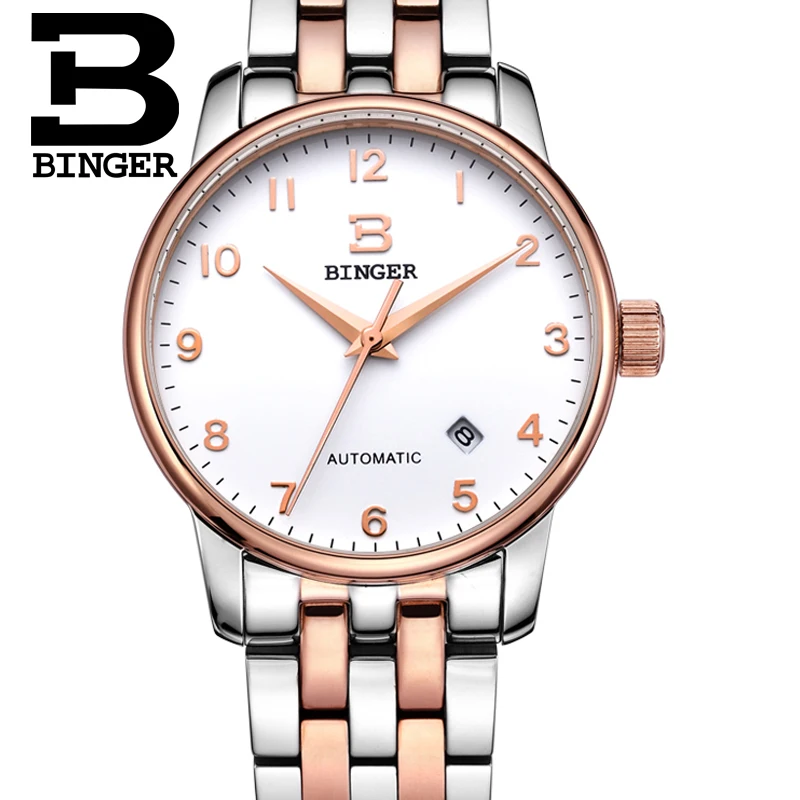 

Switzerland watches men luxury brand18K gold Wristwatches BINGER business Mechanical Wristwatches full stainless steel B5005A-8