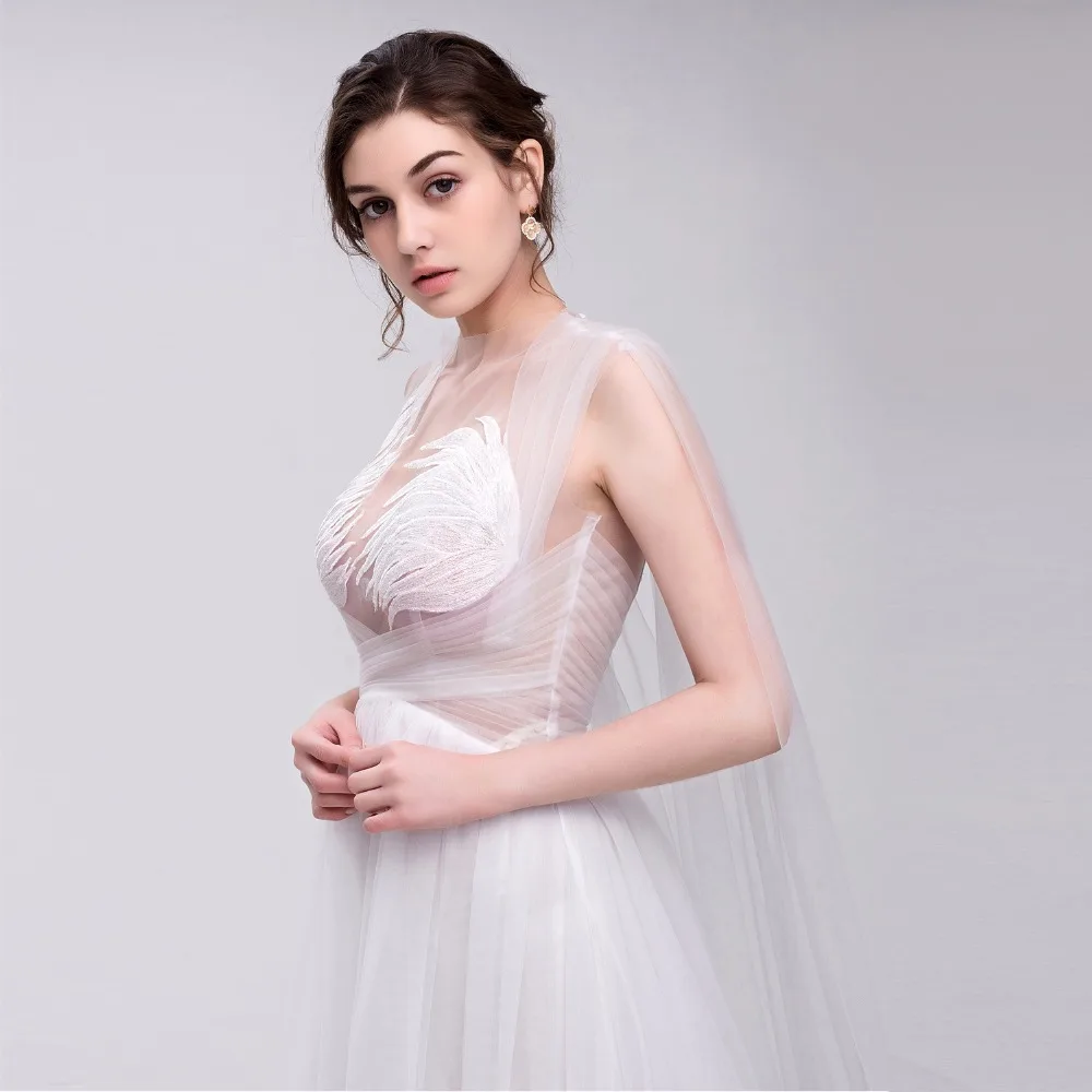 

BRLMALL 2017 Tulle Sleeveless Beach Boho Wedding Dress Court Train See Through Lace Appliques Bridal Gowns Vestido De Noiva