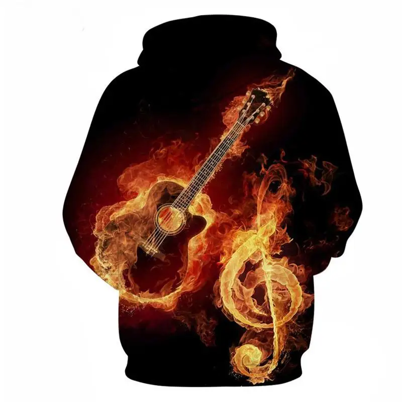 

3D Print Rock n Roll Guitar Men Black Hoodies 2018 Fashion Cool Hoodie Hood Sweatshirts Men's Outerwear Jackets Tracksuits Tops