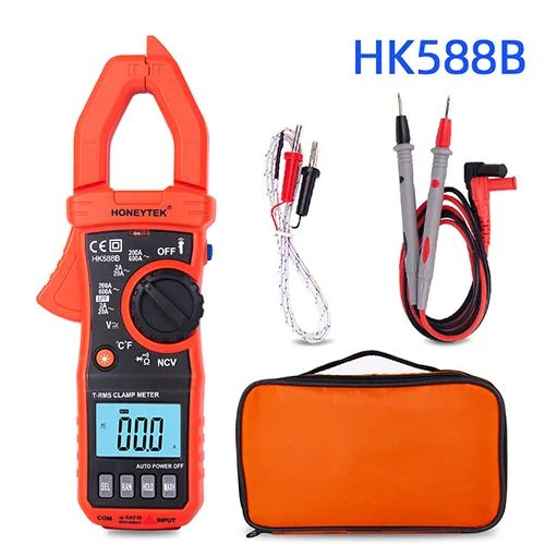 HK588B HONEYTEK True RMS мультиметр клещи с температурой NCV тестер амперметр плоскогубцы фонарик цифровой клещи Автоматический диапазон - Цвет: HK588B