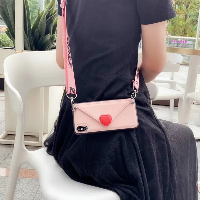 cute card wallet leather phone case Crossbody bag for iphone XS MAX case 11 pro max X XR 6S 7 8 plus s10 plus s8 s9 note8 note9