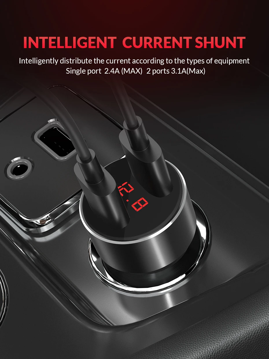 TOPK Dual USB Автомобильное зарядное устройство цифровой дисплей для iPhone X XR Xs samsung Xiaomi huawei 2 порта USB автомобильный адаптер зарядного устройства для телефона в автомобиле