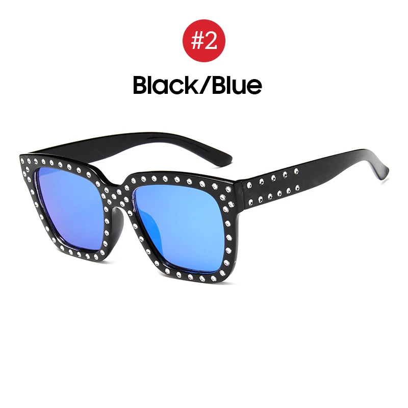 VIVIBEE Fashion Women Diamond Glasses Luxury Desinger Twinkle Sunglasses Fashion Shades for Women Vintage Square Sunglass - Цвет линз: 2 Black Blue
