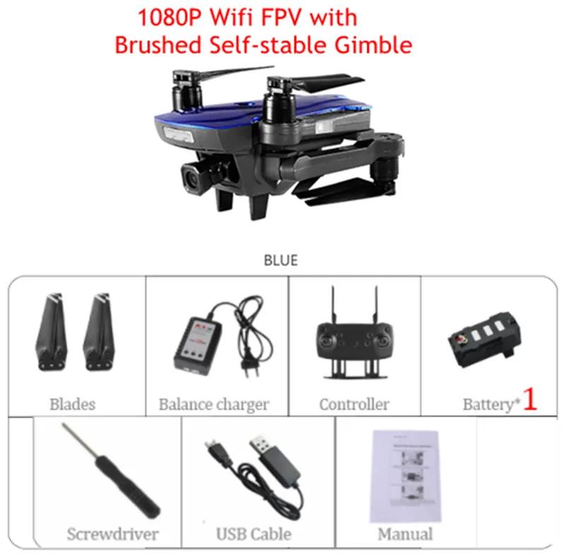 CG033 1 км R/C расстояние Wi-Fi FPV HD 2.0MP 1080P Gimbal камера gps бесщеточный складной Радиоуправляемый Дрон Квадрокоптер RTF режим 2 детский подарок - Цвет: blue combo C