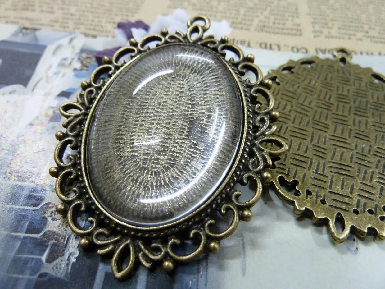 

20pcs Inner 30*40mm Diy Jewellery Accessories Vintage Antique Ancient Bronze Pendant Neclace Laciness Base Trays Inradius Glass