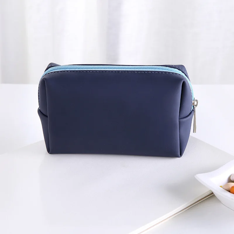 blue 1 Повседневная однотонная цветная косметика, сумка из искусственной кожи, для косметики, женская сумка-карандаш, Студенческая простая многофункциональная сумка для путешествий, косметичка - Цвет: blue 1