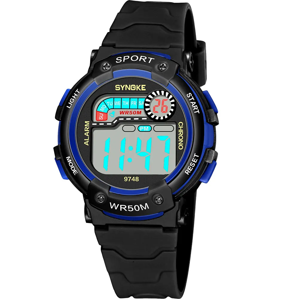 Blue SYNOKE детские часы модные Sanda брендовые светодиодные цифровые часы водонепроницаемые повседневные часы для мальчиков и девочек студенческие наручные часы для подарка - Цвет: Blue