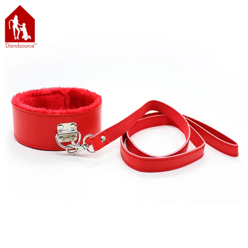 Davidsource пушистый Кожаный ремешок Воротник с кожаным шнурком щенка секс-рабыней