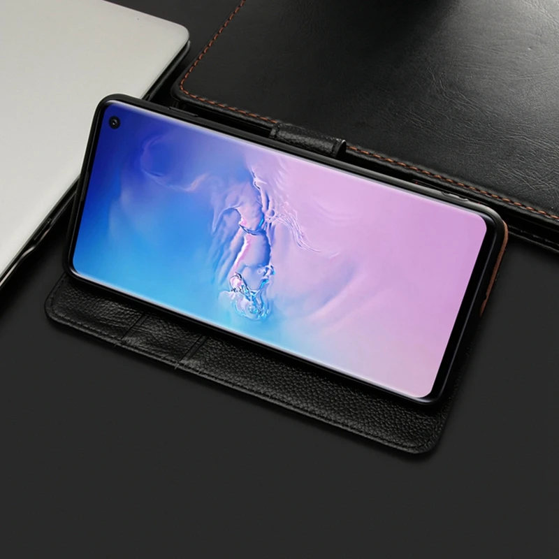 Футляр из натуральной кожи S10 Plus для Samsung Galaxy Real S10e Полная защита крышка-бумажник на подставке