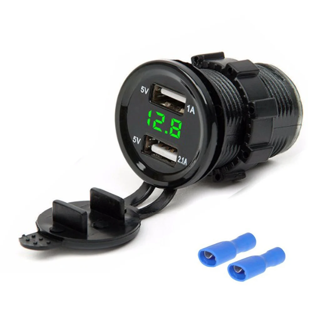 Green Light 3.1A Водонепроницаемый двойной USB порт автомобильное зарядное устройство Прикуриватель разъем светодиодный вольтметр мобильный телефон смарт Зарядка адаптер - Тип штекера: Green Light