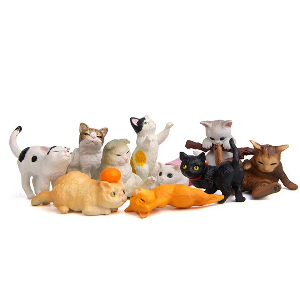 10pcs/set Playing Cat Figurine Miniature Lifelike Kitten Animal Decoration Mini Fairy Garden Cartoon Statue Craft Home Car Decor | Дом и сад