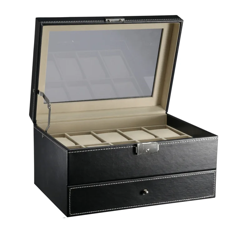 Роскошные двухслойные наручные часы с 10 ячейками и солнцезащитными очками для