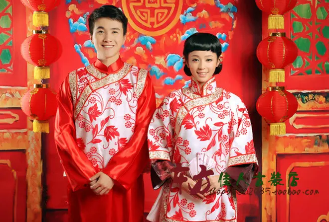 

Huan Tian Xi Di Free Shipping Chinese Style Bride and Groom Wedding Dress Sets or Lovers' Photography Costume Clothing Set