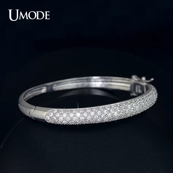 UMODE Роскошные ювелирные изделия для вечеринки, браслет для женщин с 129 швейцарскими бриллиантами 0.03 карата с покрытием из белого золота UB0039B