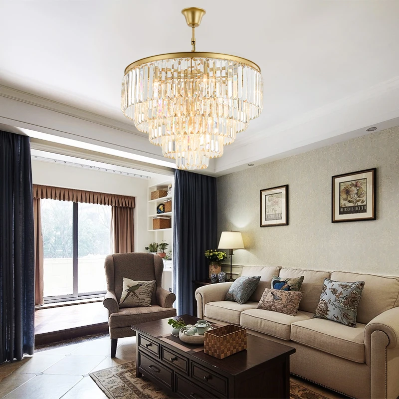 Люстра освещение французская Империя Золотая хрустальная люстра хромированные