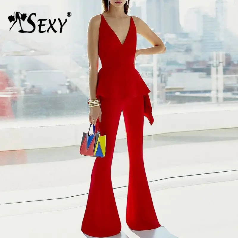 Gosexy новинка 2019 сексуальный комбинезон с v образным вырезом и баской без рукавов
