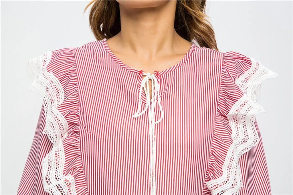 Женские Элегантные повседневные кружевные серьги Полосатое кружевное платье