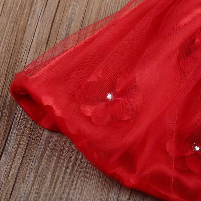 US STOCK Kids 2pcs 0-3years baby Girls Red Party Wedding Dress+Flowers headband Birthday Pageant Princess Tulle tutu Lace Dress | Детская