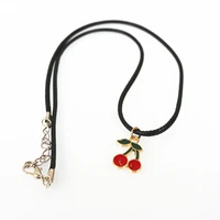 fashion cute tiny red cherry pendant necklace for women leather rope chain choker necklace female bijoux jewelry wedding gift