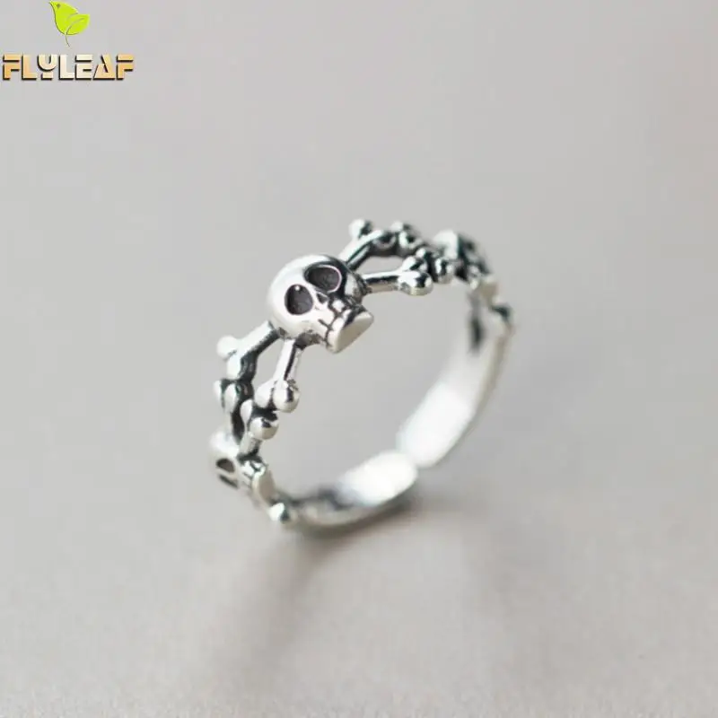 

Flyleaf Steampunk Skull 925 Sterling Silver Open Rings For Women Men Personality Prevent Allergy Sterling-silver-jewelry