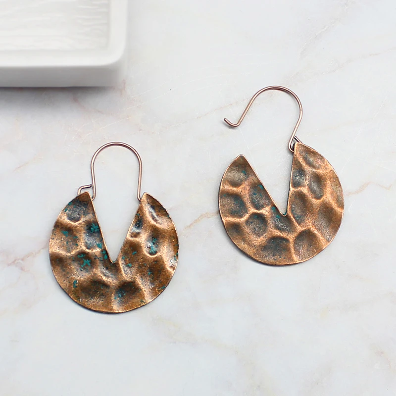 Женские Ретро бронзовые резные серьги капельки круглые деревенский диск висячие