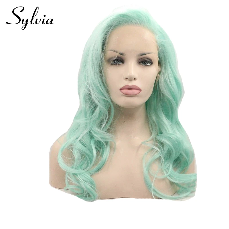 Green Blue Synthetic Lace Front Wig Side Part Glueless Cosplay Lolita Highlight Frontal Body Water Wave Hair For Black Women