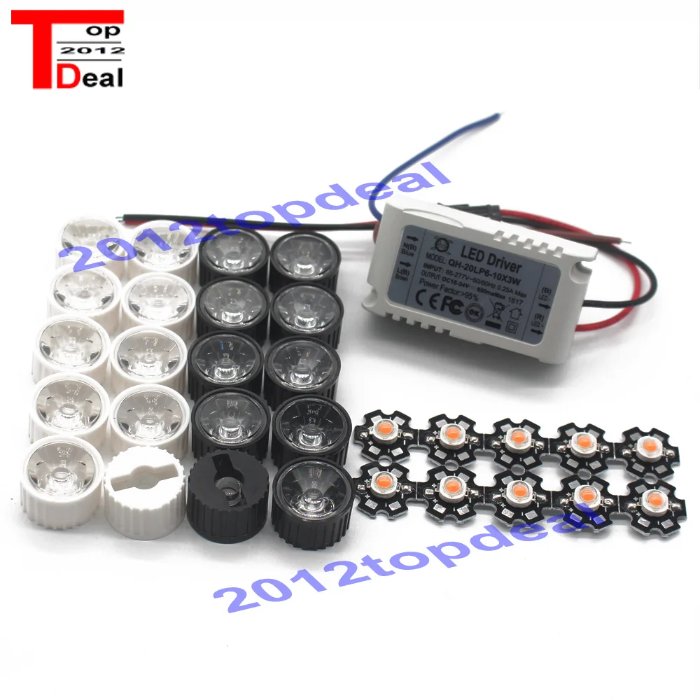 10 шт. 3 Вт полный спектр led 380-840nm + 1 6-10x3w 600mA светодиодный драйвер объектив комплект |