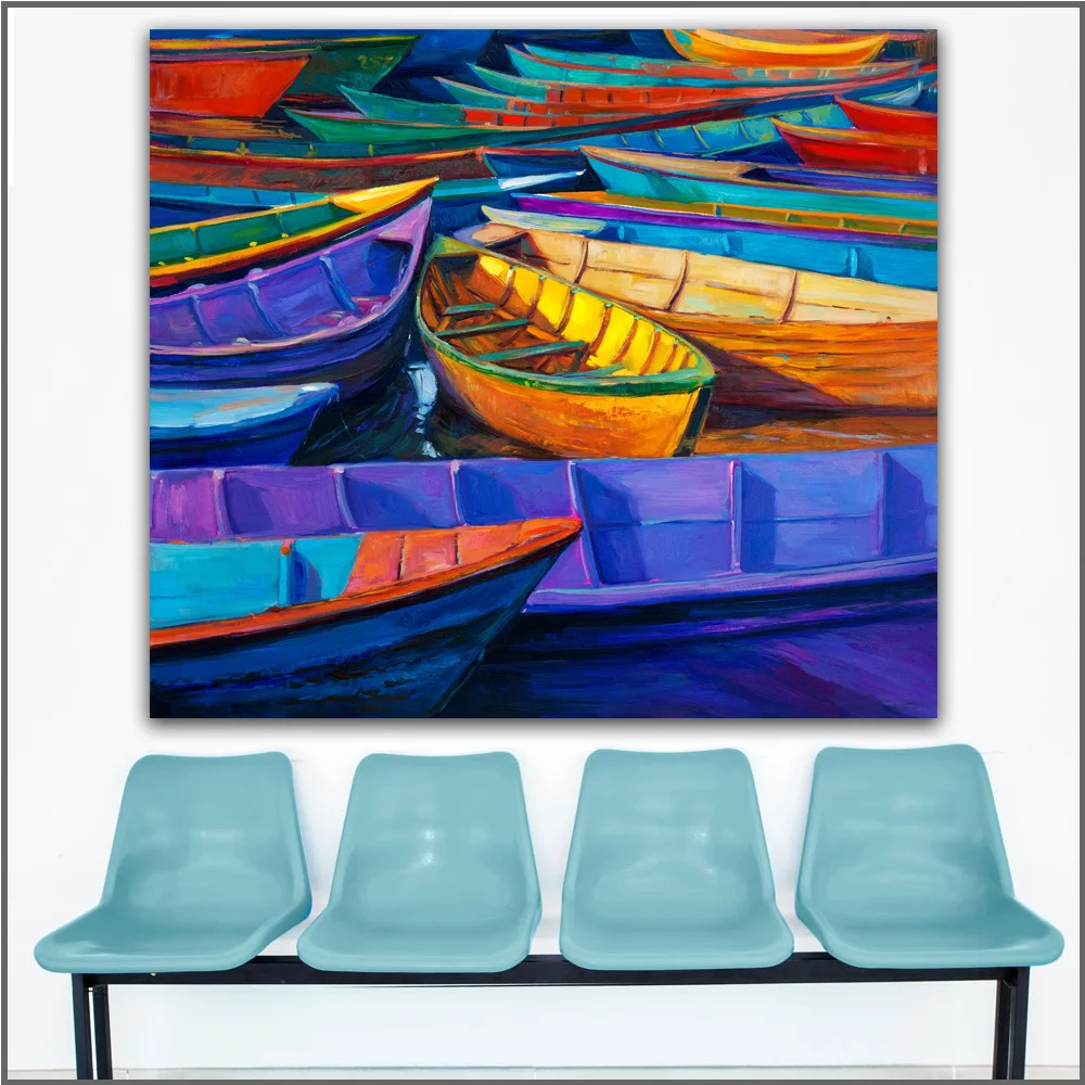 

Large size Printing Oil Painting Unpleasant Harbour boat Wall art canvas prints pictures for living room and bedroom No Frame