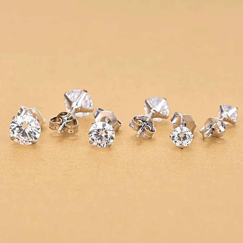 

Elegant 4MM/5MM/6MM 925 Sterling Silver Cubic Zircon Crystal Stud Earrings