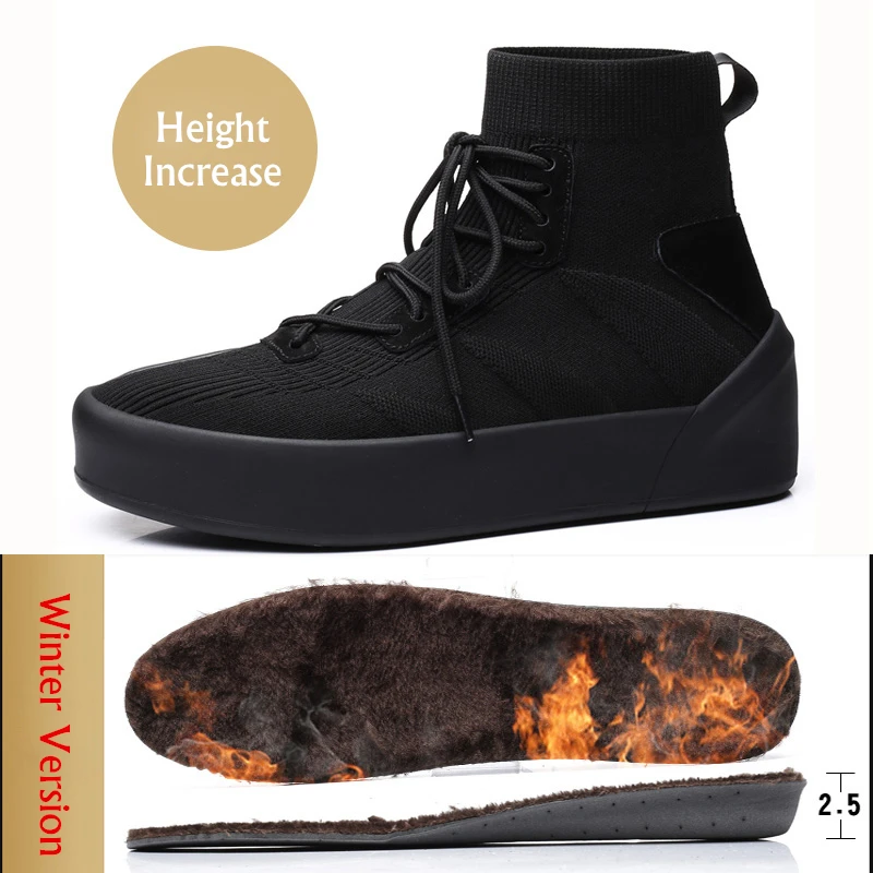 Winter 2.5 CM Black Misalwa/мужские носки, 38-45, высокие, повседневные, тянущиеся, мужские, вулканизированные, зимние, весенние, на шнуровке, кроссовки на плоской подошве/2,5 см, увеличивающие рост - Цвет: Winter 2.5 CM Black