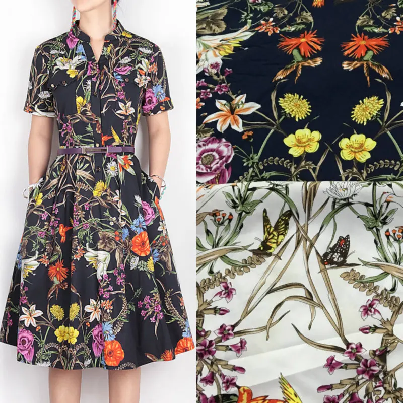 Ткань с цветочным принтом 100% хлопковая ткань для женщин рубашка винтажная
