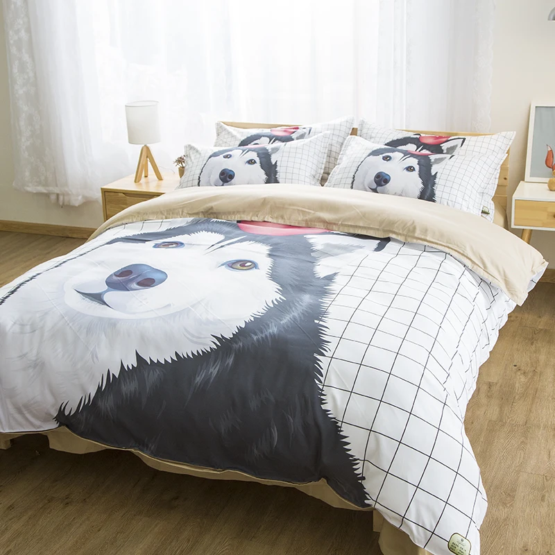 Комплект постельного белья с изображением белого неба щенка хаски двуспальный