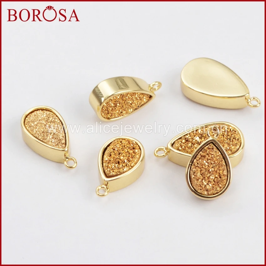 Подвеска для сережек BOROSA Teardrop золотистого цвета с натуральным кристаллом из