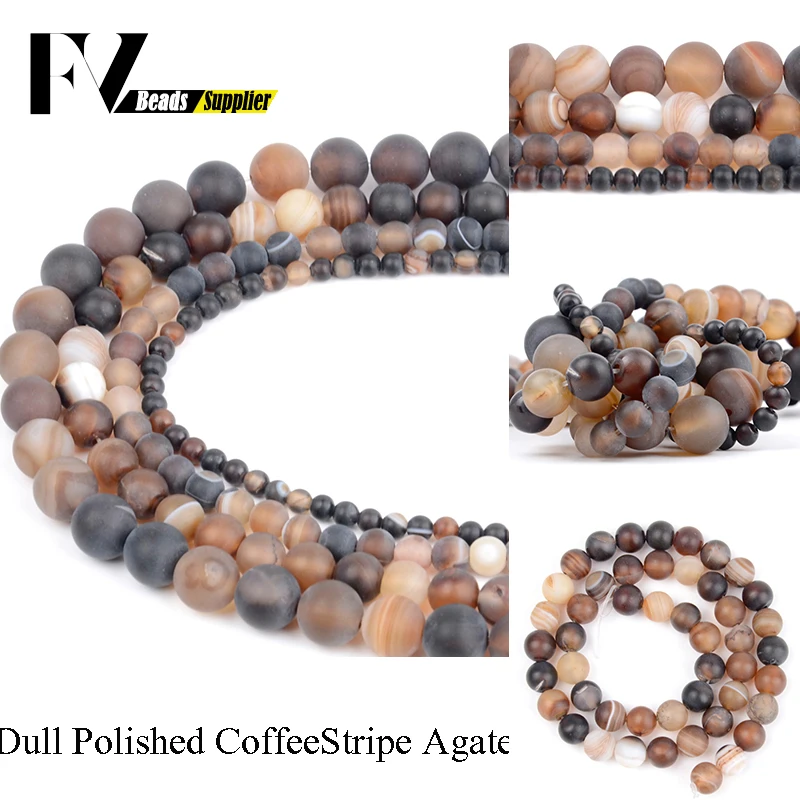 

Dull Polished Matte Coffee Stripe Agates Round Beads Accessories 4mm-12mm Natural Stone Beads for Jewelry Making Bracelets 15"