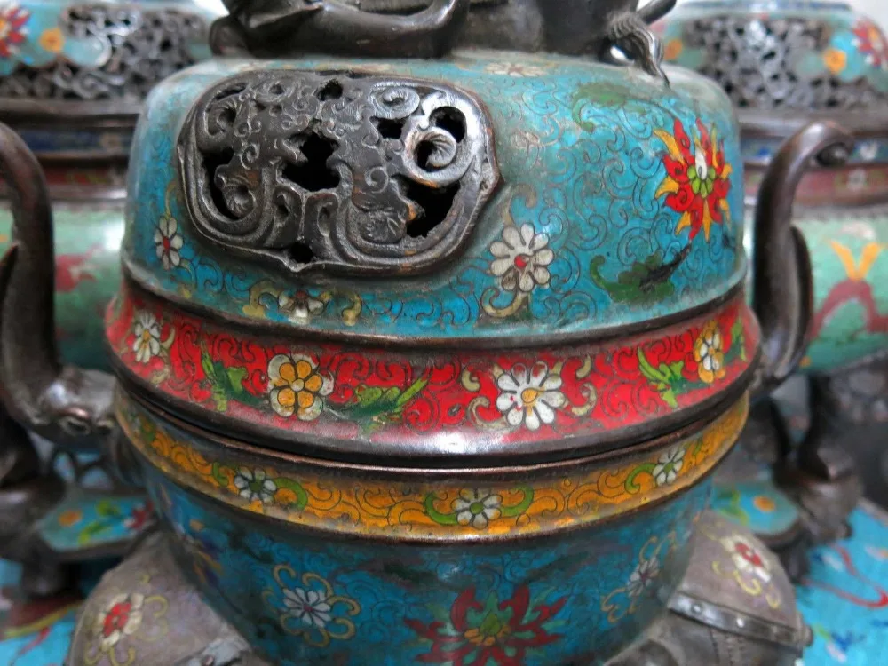 20 &quotКитай чистая медная перегородчатая эмаль курильница резная удача слон